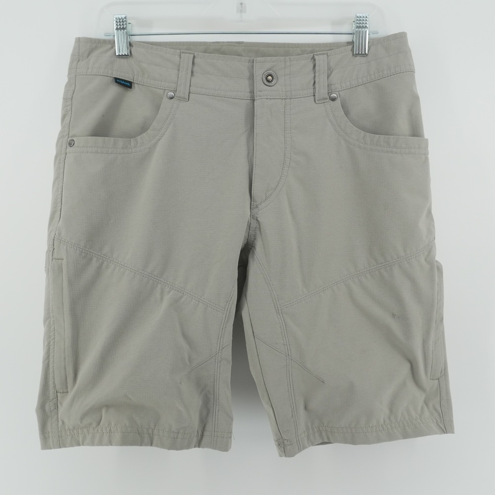 KUHL Hiking Shorts Mens 32 Khaki Green Ripstop Technical Outdoor Cargo
